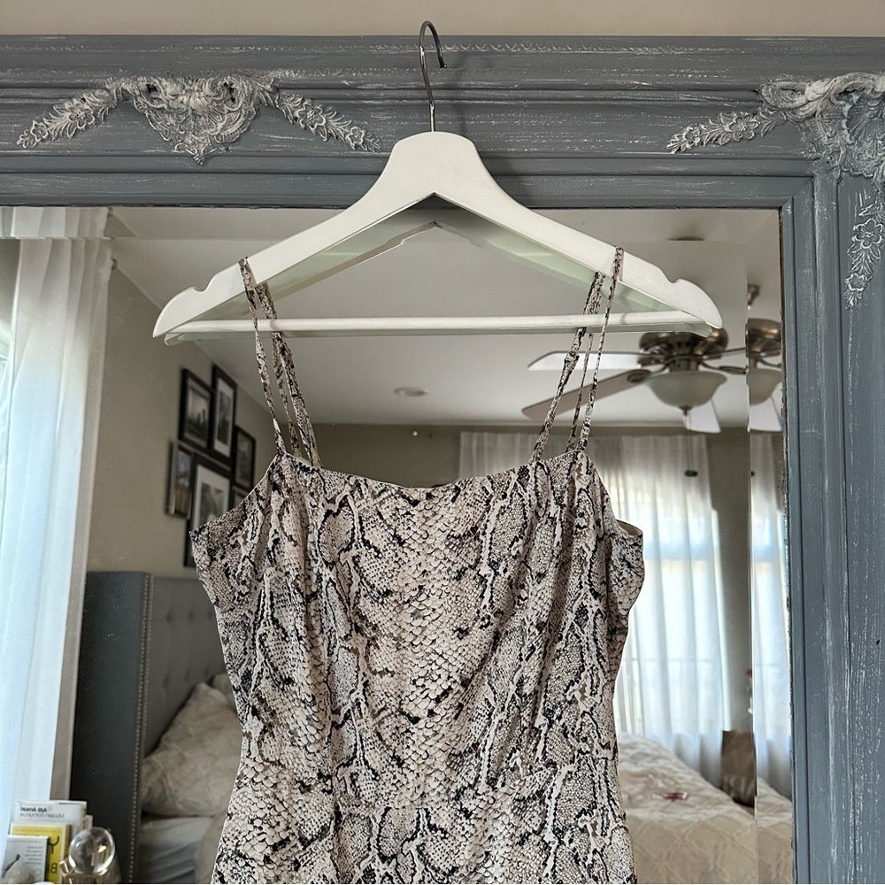 Revolve Bardot Ruffle Snakeskin Print Mini Dress‎ Coquette Feminine XS 4 - Picture 10 of 11